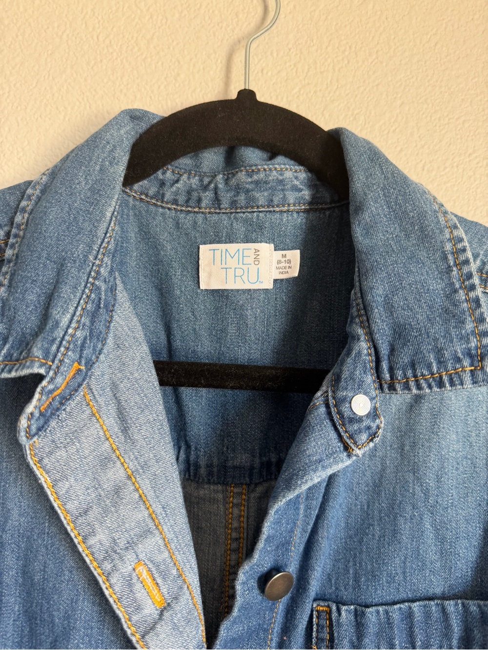 Time and Tru Blue Denim Shirt Dress with Tie Waist - Picture 2 of 2
